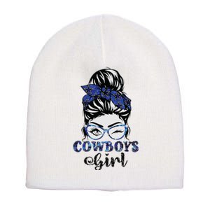 Messy Bun Cowboys Girl Sport Fan Short Acrylic Beanie