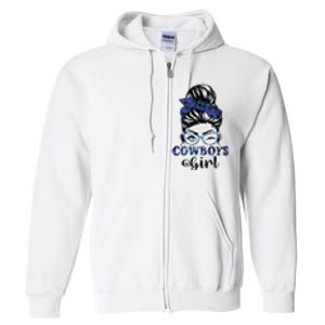 Messy Bun Cowboys Girl Sport Fan Full Zip Hoodie