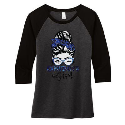 Messy Bun Cowboys Girl Sport Fan Women's Tri-Blend 3/4-Sleeve Raglan Shirt