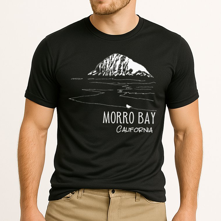 Morro Bay California Morro Rock Ca Drawing Souvenir Line Art Cooling Performance Crew T-Shirt
