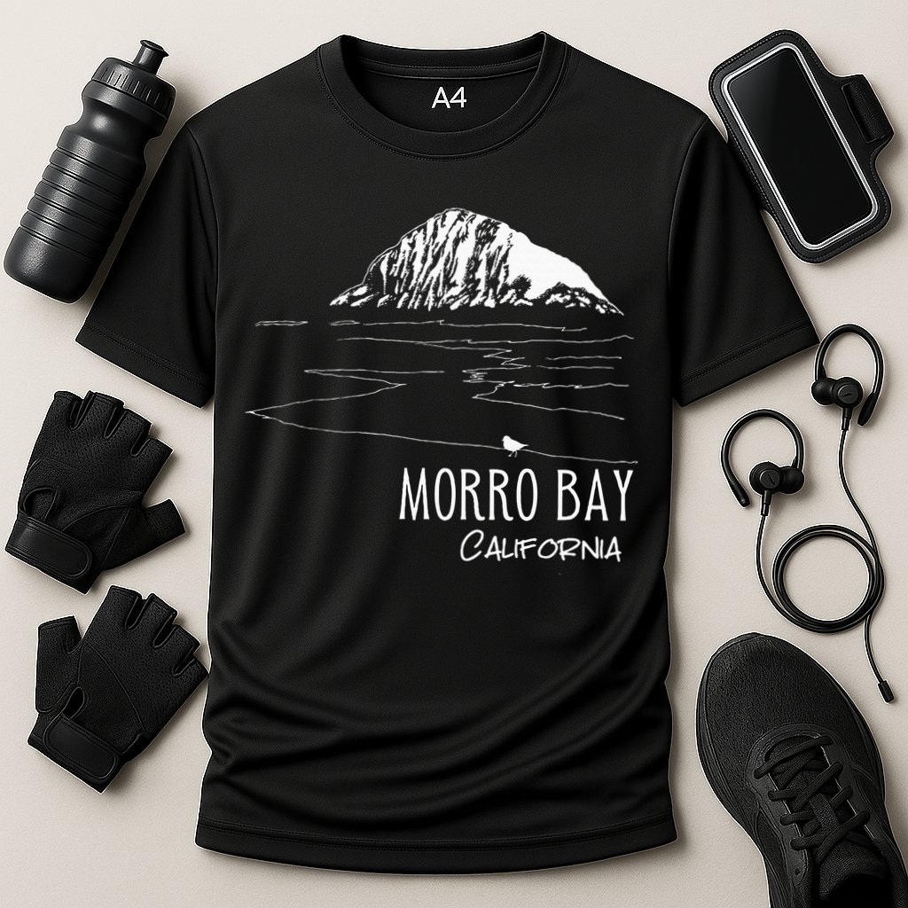 Morro Bay California Morro Rock Ca Drawing Souvenir Line Art Cooling Performance Crew T-Shirt