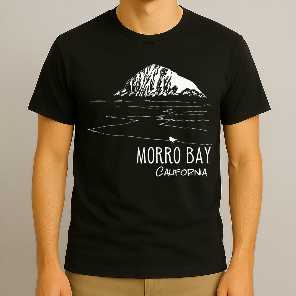 Morro Bay California Morro Rock Ca Drawing Souvenir Line Art T-Shirt