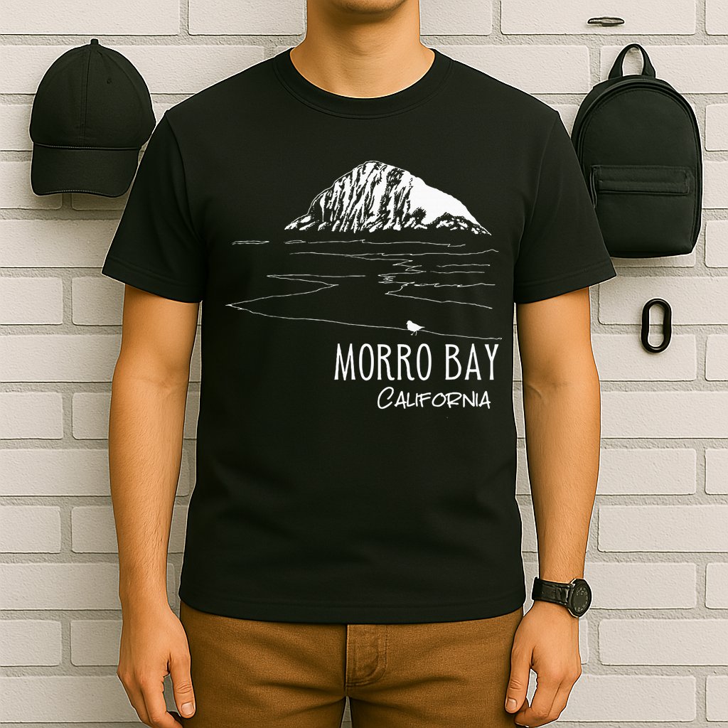 Morro Bay California Morro Rock Ca Drawing Souvenir Line Art T-Shirt