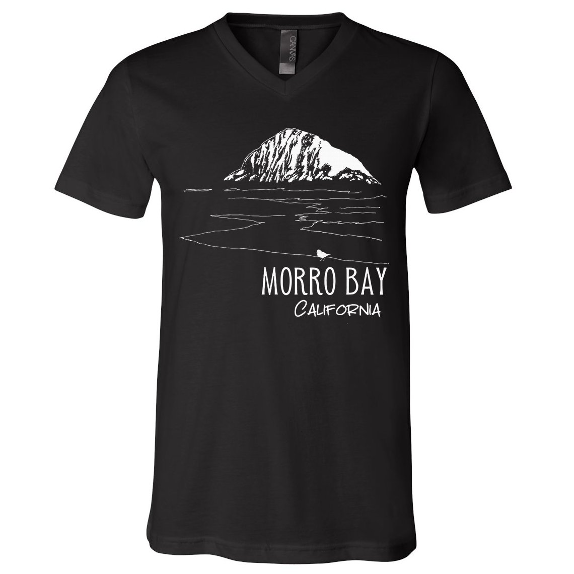 Morro Bay California Morro Rock Ca Drawing Souvenir Line Art V-Neck T-Shirt