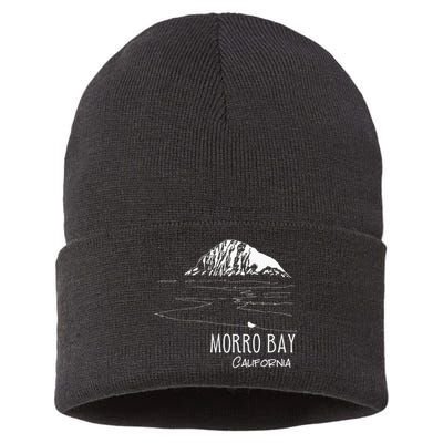 Morro Bay California Morro Rock Ca Drawing Souvenir Line Art Sustainable Knit Beanie