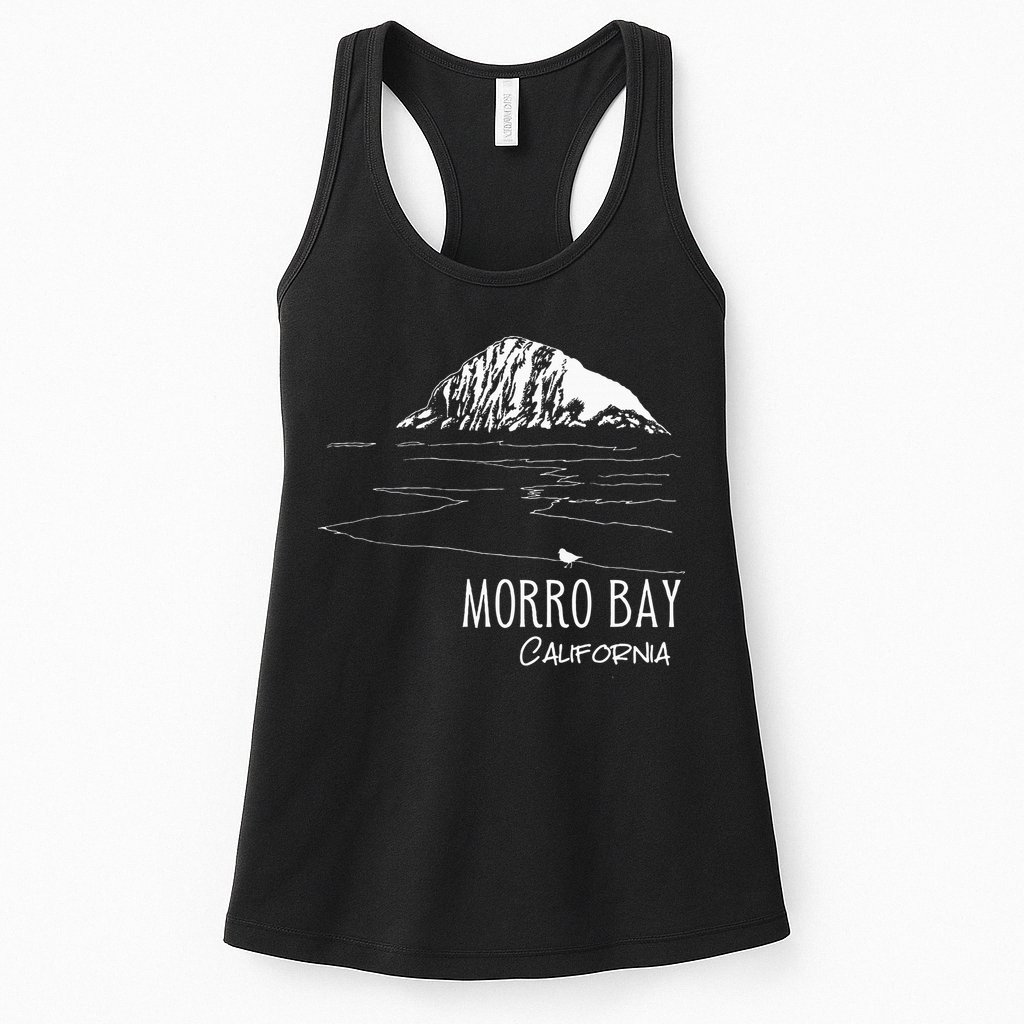 Morro Bay California Morro Rock Ca Drawing Souvenir Line Art Womens Tank Top