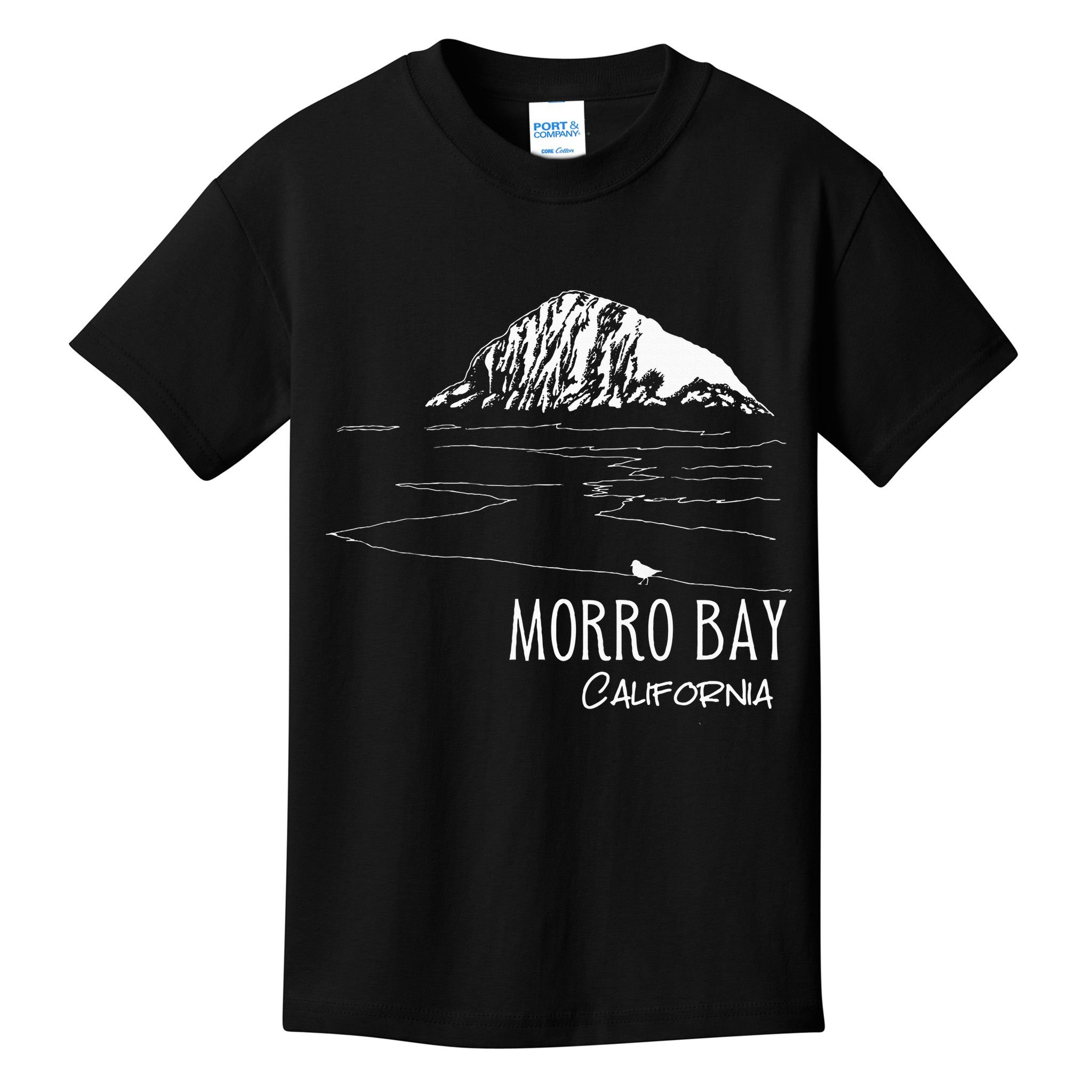 Morro Bay California Morro Rock Ca Drawing Souvenir Line Art Kids T-Shirt