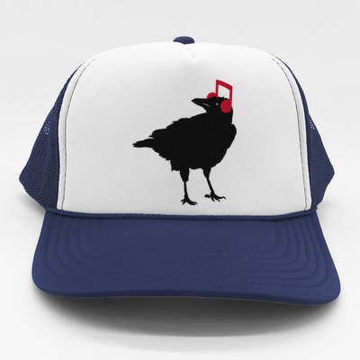 Music Bird Crow Musical Note A Black Crow A Red Headphone Trucker Hat