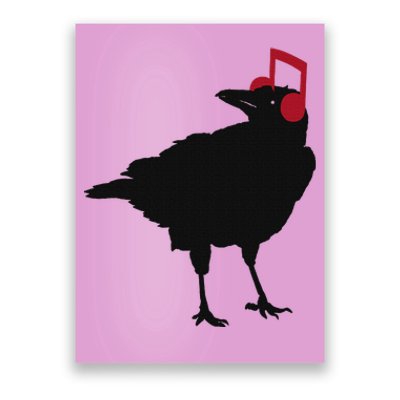 Music Bird Crow Musical Note A Black Crow A Red Headphone Poster