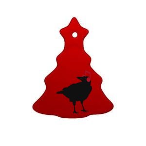 Music Bird Crow Musical Note A Black Crow A Red Headphone Ceramic Tree Ornament