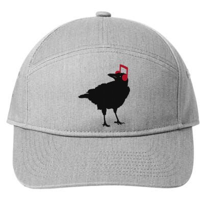 Music Bird Crow Musical Note A Black Crow A Red Headphone 7-Panel Snapback Hat