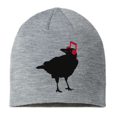 Music Bird Crow Musical Note A Black Crow A Red Headphone Sustainable Beanie