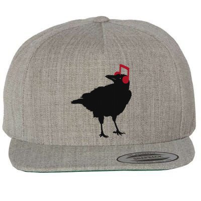 Music Bird Crow Musical Note A Black Crow A Red Headphone Wool Snapback Cap