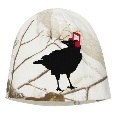 Music Bird Crow Musical Note A Black Crow A Red Headphone Kati - Camo Knit Beanie