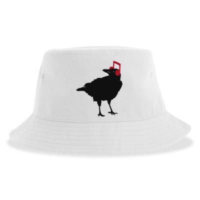 Music Bird Crow Musical Note A Black Crow A Red Headphone Sustainable Bucket Hat