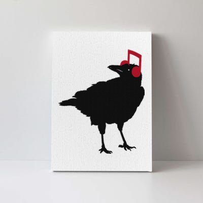 Music Bird Crow Musical Note A Black Crow A Red Headphone Canvas