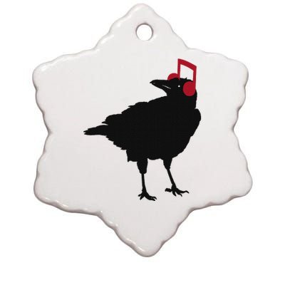 Music Bird Crow Musical Note A Black Crow A Red Headphone Ceramic Star Ornament