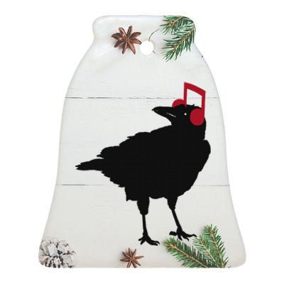 Music Bird Crow Musical Note A Black Crow A Red Headphone Ceramic Bell Ornament