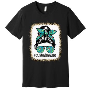 Messy Bun Custodian Life Hair Glasses Back To School Premium T-Shirt