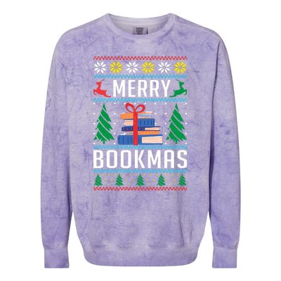 Merry Bookmas Christmas Holiday Book Lover Xmas Colorblast Crewneck Sweatshirt