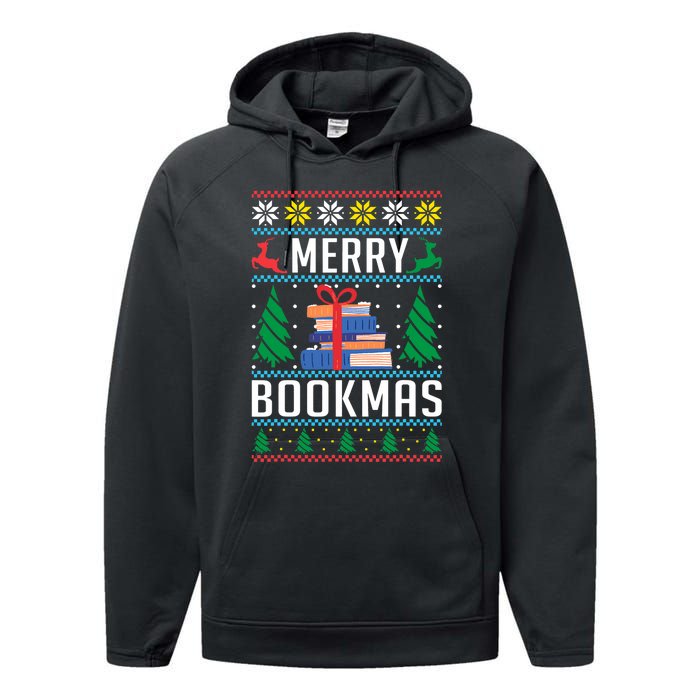 Merry Bookmas Christmas Holiday Book Lover Xmas Performance Fleece Hoodie