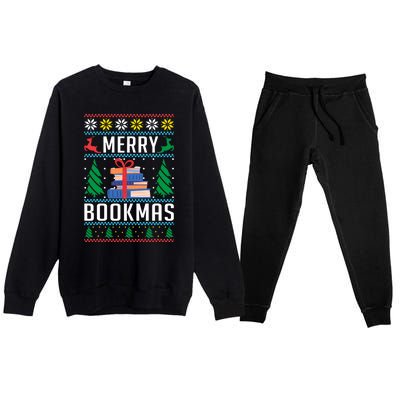 Merry Bookmas Christmas Holiday Book Lover Xmas Premium Crewneck Sweatsuit Set