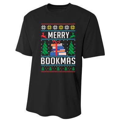 Merry Bookmas Christmas Holiday Book Lover Xmas Performance Sprint T-Shirt