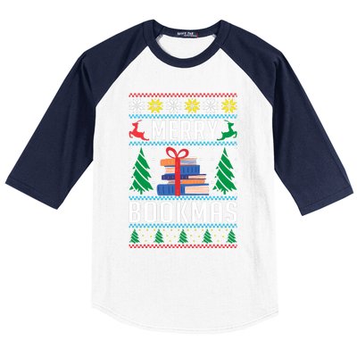 Merry Bookmas Christmas Holiday Book Lover Xmas Baseball Sleeve Shirt