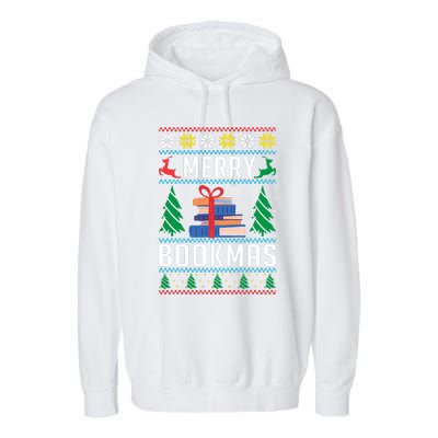 Merry Bookmas Christmas Holiday Book Lover Xmas Garment-Dyed Fleece Hoodie