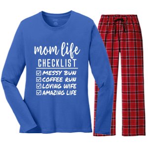 Messy Bun Coffee Run Loving Wife Amazing Life Checklist Gift Women's Long Sleeve Flannel Pajama Set 