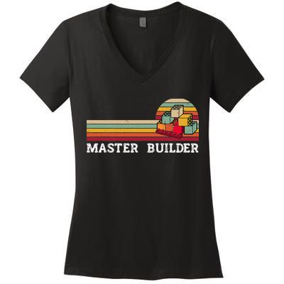 Master Builder Cool Builder Building Blocks Set Toys Women's V-Neck T-Shirt