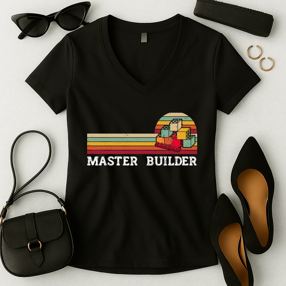 Master Builder Cool Builder Building Blocks Set Toys Women's V-Neck T-Shirt