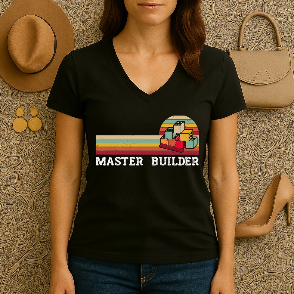 Master Builder Cool Builder Building Blocks Set Toys Women's V-Neck T-Shirt