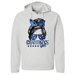 Messy Bun Cowboys Girl Sport Fan Performance Fleece Hoodie