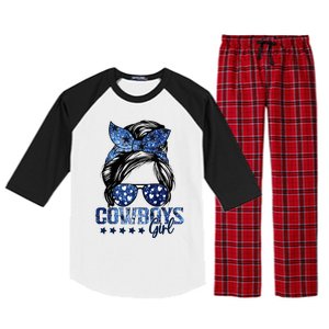 Messy Bun Cowboys Girl Sport Fan Raglan Sleeve Pajama Set