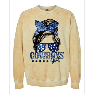 Messy Bun Cowboys Girl Sport Fan Colorblast Crewneck Sweatshirt