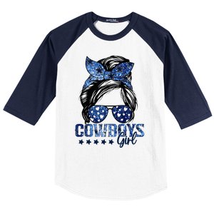 Messy Bun Cowboys Girl Sport Fan Baseball Sleeve Shirt