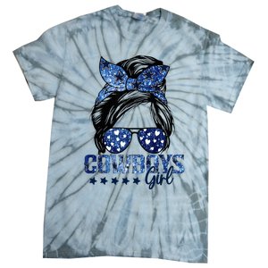 Messy Bun Cowboys Girl Sport Fan Tie-Dye T-Shirt