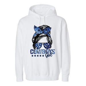 Messy Bun Cowboys Girl Sport Fan Garment-Dyed Fleece Hoodie