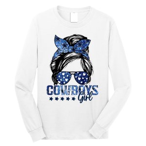 Messy Bun Cowboys Girl Sport Fan Long Sleeve Shirt