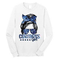 Messy Bun Cowboys Girl Sport Fan Long Sleeve Shirt