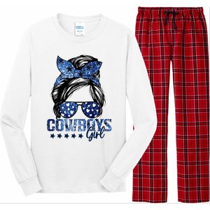 Messy Bun Cowboys Girl Sport Fan Long Sleeve Pajama Set