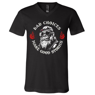 Monkey Bad Choices Make Good Stories V-Neck T-Shirt