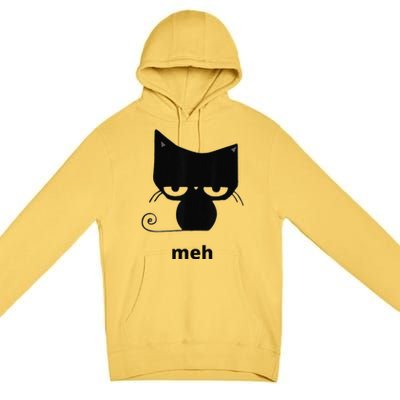 Meh Black Cat Funny Premium Pullover Hoodie