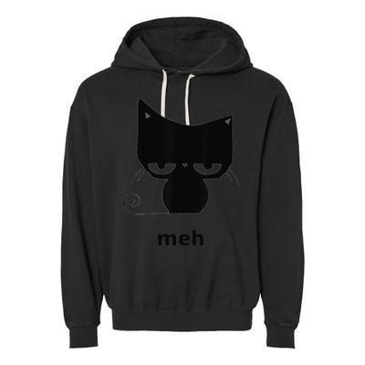 Meh Black Cat Funny Garment-Dyed Fleece Hoodie