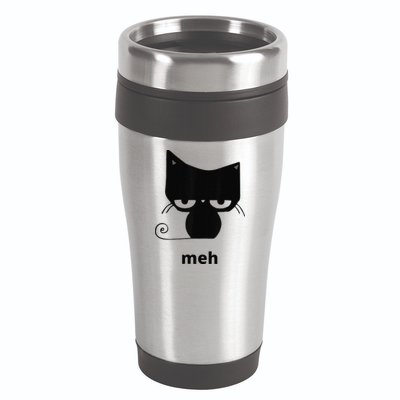 Meh Black Cat Funny 16oz Travel Tumbler