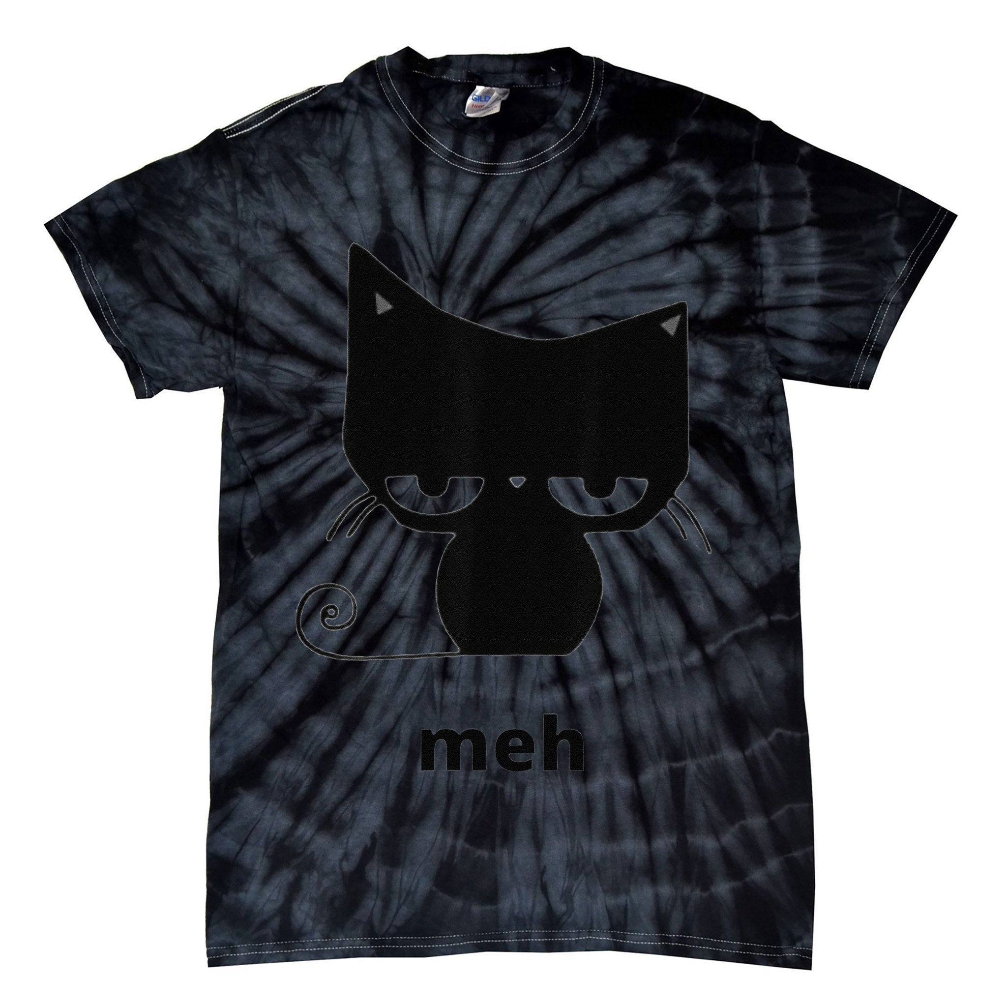 Meh Black Cat Funny Tie-Dye T-Shirt