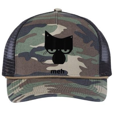 Meh Black Cat Funny Retro Rope Trucker Hat Cap