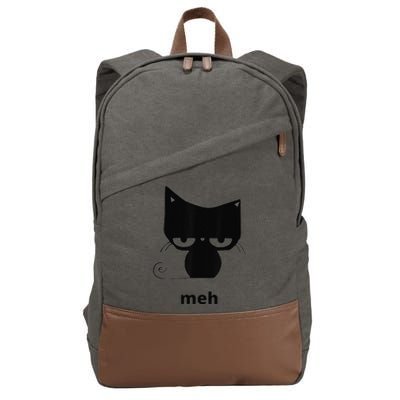 Meh Black Cat Funny Cotton Canvas Backpack