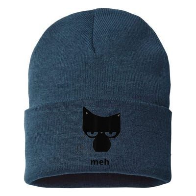 Meh Black Cat Funny Sustainable Knit Beanie